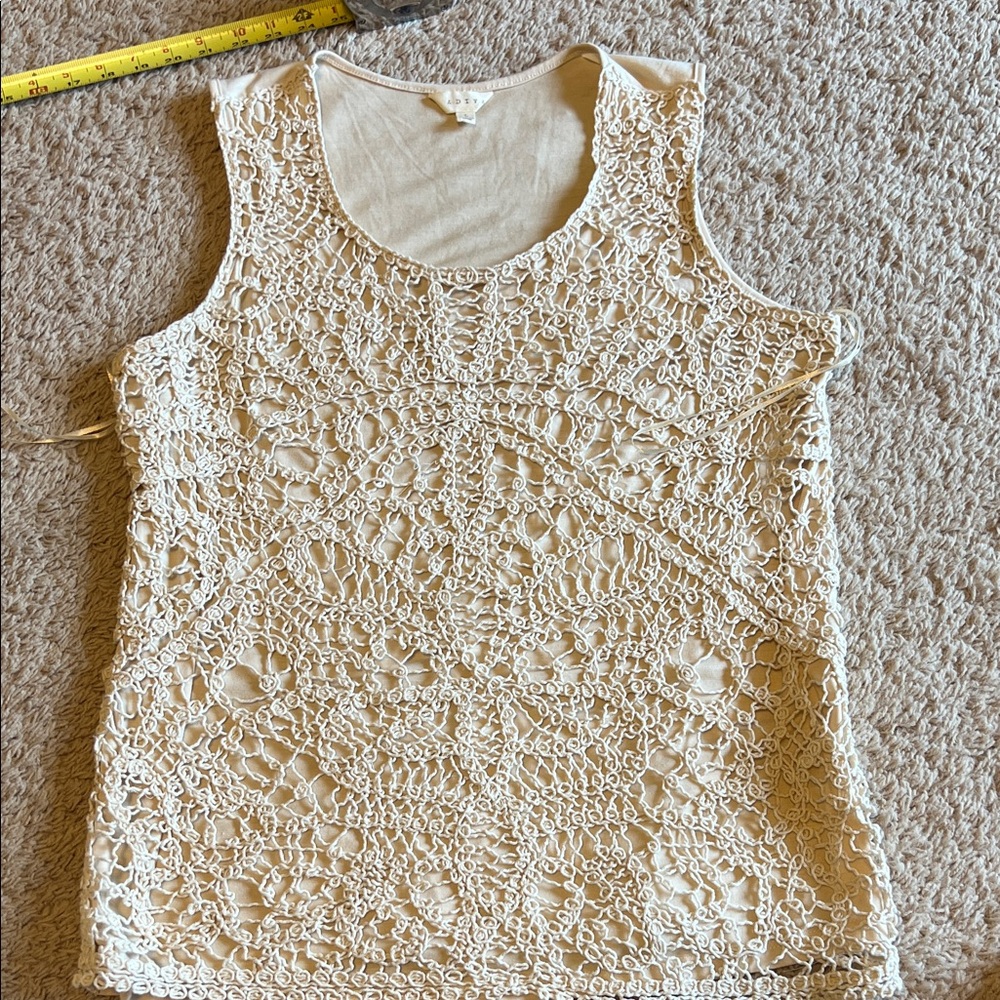 Adiva Beige Crochet Tank Top